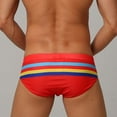 thumbnail image 2 of Men Bright Striped Swim Briefs Swimwear Trunks Surfboard Beach Shorts Swimsuit, 2 of 8