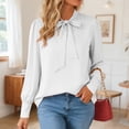 thumbnail image 2 of COMVALUE Women Tie Neck Long Sleeve Shirts Casual Work Blouses Tops 2026 (White, L), 2 of 5