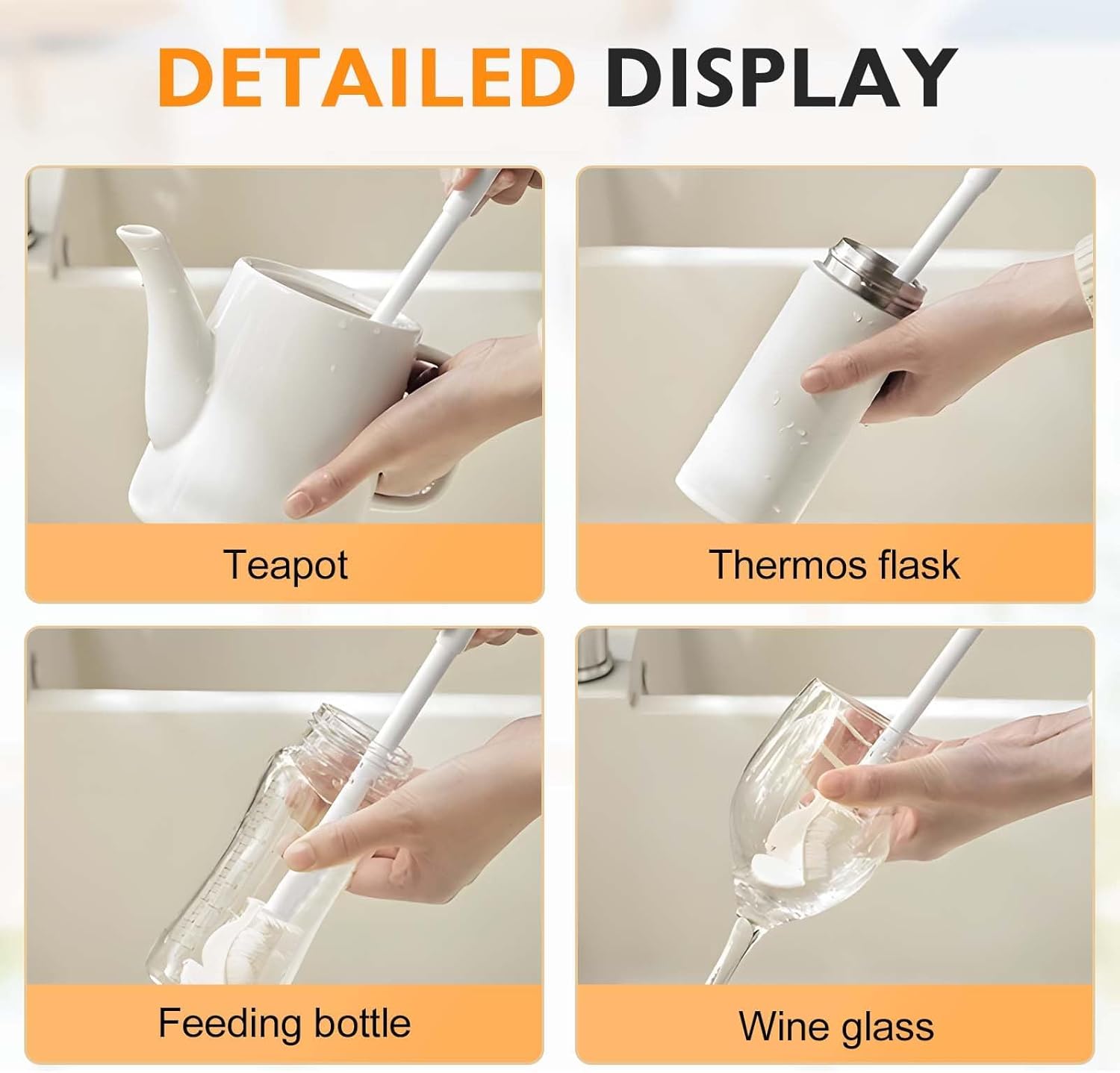 12.4" Silicone Bottle Brush, 3-in-1 Ergonomic Long Handled Cleaning Cup Brush,Water Bottle Cleaner,Deep Cleaning for Baby Bottles,Glassware, Narrow Neck Containers