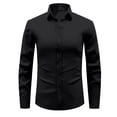 thumbnail image 2 of Domuza Men's Long Sleeve Button Up Stretch Dress Shirt Modern Slim Fit Wrinkle-Free Wedding Formal Shirts Black S, 2 of 6