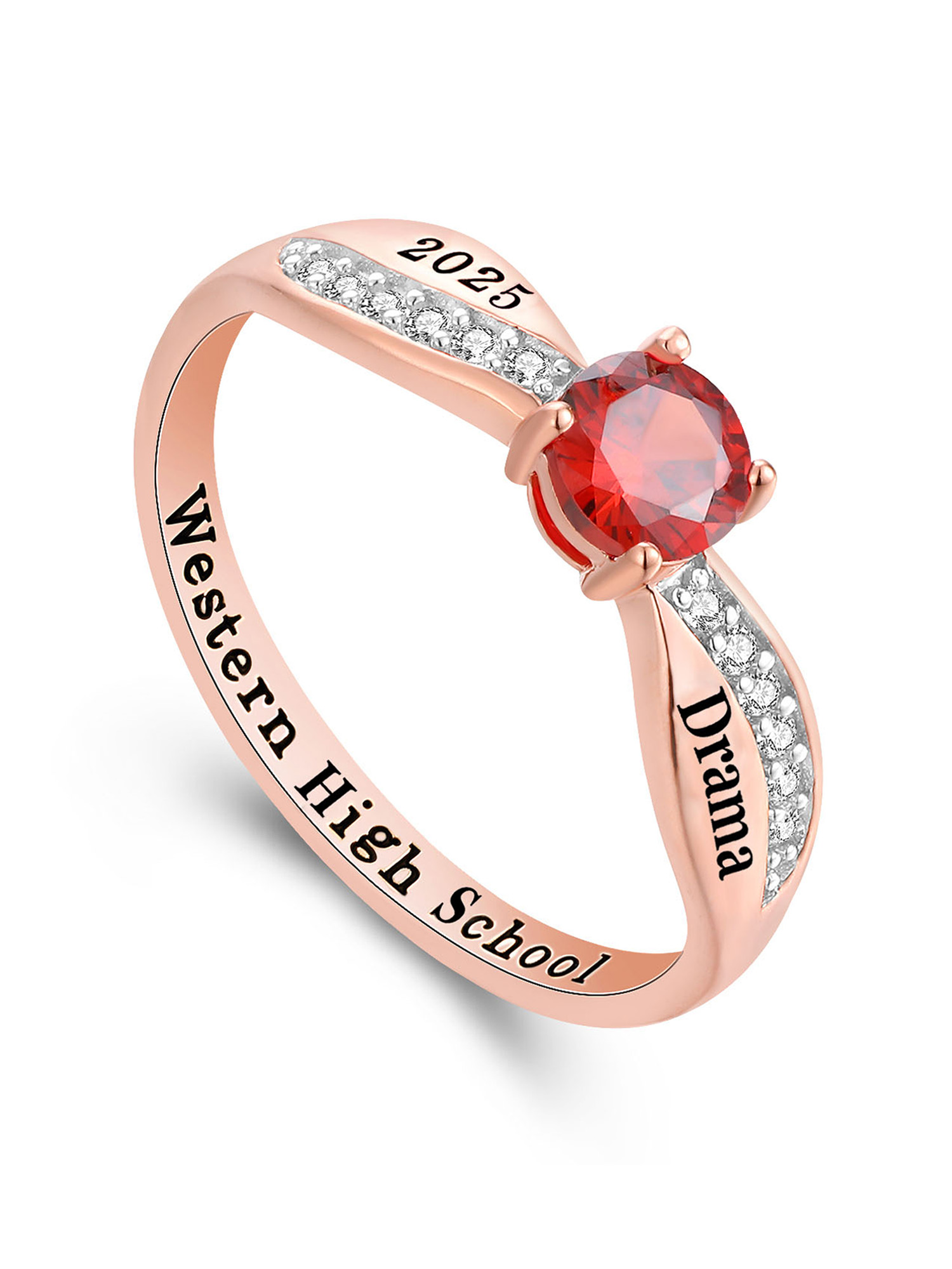 Mementos USA Custom Class Rings Sterling Silver for Women High School and College-Rose Gold-Dainty