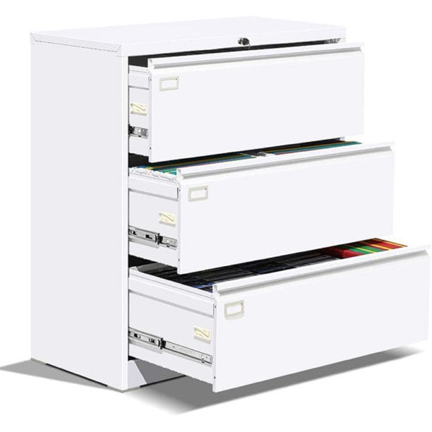 Lateral File Cabinet Metal Steel White File Cabinets for Home Office 4 Drawer Lateral Filing Cabinet with Lock INTERGREAT 