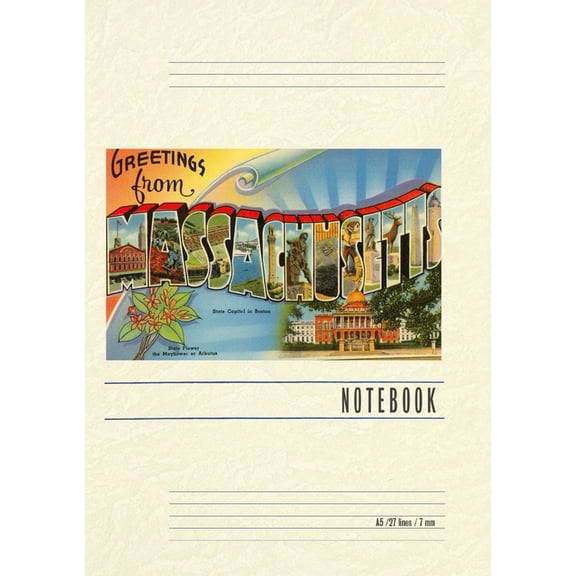 Vintage Lined Notebook Greetings from Massachusetts, (Paperback)