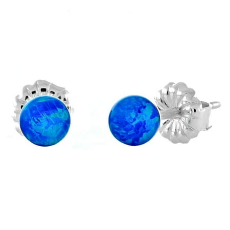 Coral Stud - Oceans: 4mm Synthetic Pacific Blue Opal Ball Stud Post Earrings 925 Sterling Silver