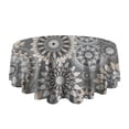 thumbnail image 5 of Gray Floral Mandala and Leaf Pattern Round Tablecloth 60"x60",Wrinkle Wipeable Table Cloth for Kitchen Dining Room Picnic Patio Party, 5 of 6