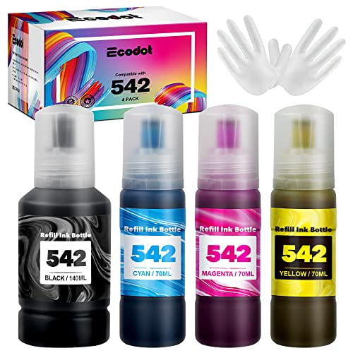 ecodot 542 Compatible Ink Bottles Replacement for Epson 542 T542 for Pro ET-5800 ET-5850 ET-5880 ET-16600 ET-16650 Printer Tray (1 Black,1 Cyan,1 Mage