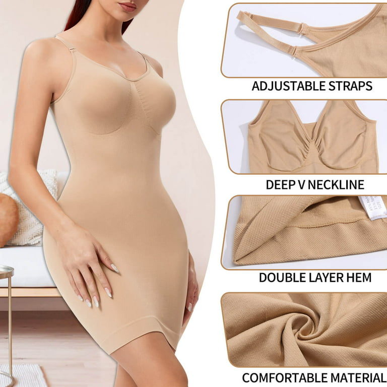 Women V Neck Full Slips Under Dresses Bodysuit Tummy Control Dress  Shapewear Seamless Body Shaper