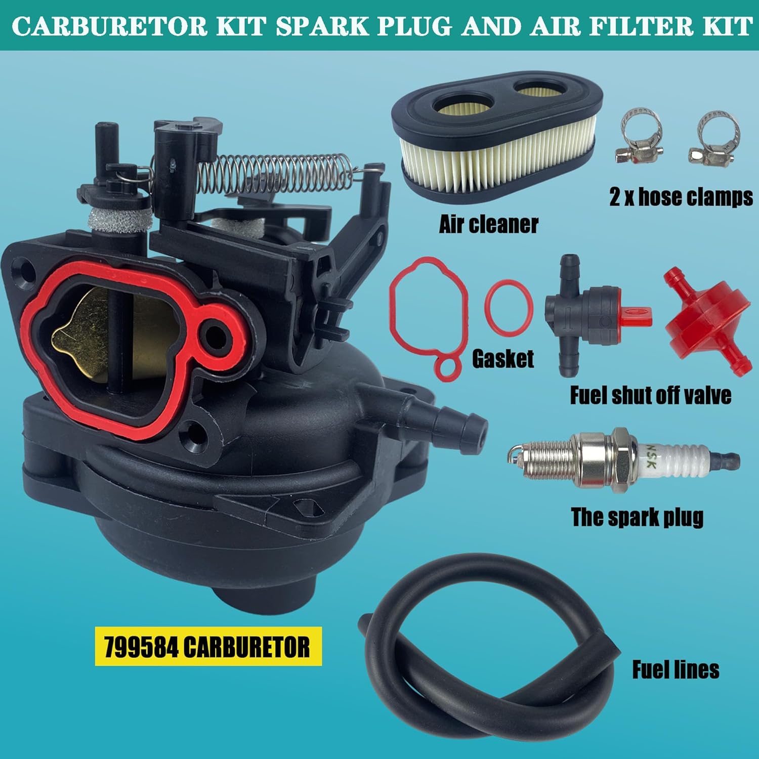 799584 Carburetor Kit Compatible with Briggs and Stratton 594058 594057 592361 594529, 163cc Lawn Mower Parts Fits for Troy Bilt TB110 TB200 103M02 09P702 550EX 625EX 675EX 725EXI LC121P