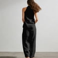 thumbnail image 4 of DHFJKG Linen Sets For Women 2 Piece Sleeveless Deep V Neck Tank Top Wide Leg Pants Beach Vacation Outfits, 4 of 6