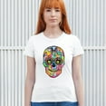 thumbnail image 3 of Tee Hunt Dean Russo Sugar Skull T-Shirt Day of The Dead Neon Calaver Women's T-Shirt Tee, White, 3X-Large, 3 of 5