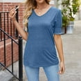 thumbnail image 4 of Tunic Tops to Wear with Leggings Solid Color Soft Lightweight Summer Shirts V Neck Short Sleeve Casual Work Blouses, 4 of 5