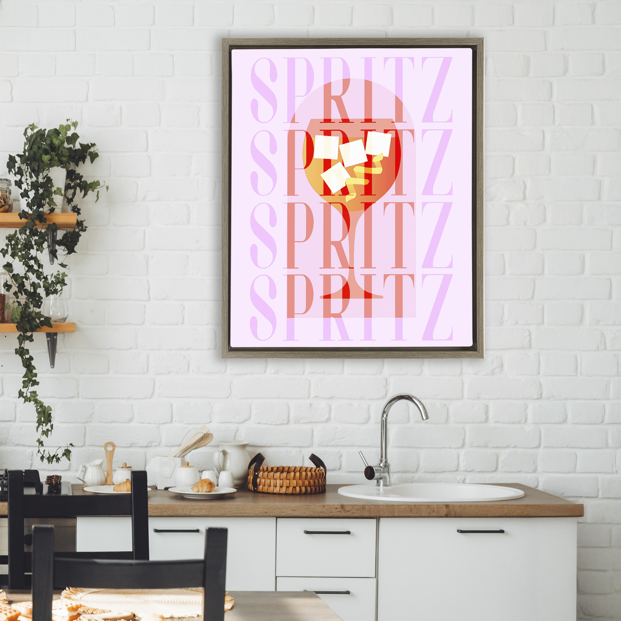 Retro Pastel Spritz Brown Framed Floater Canvas Wall Art, design by Lil' Rue