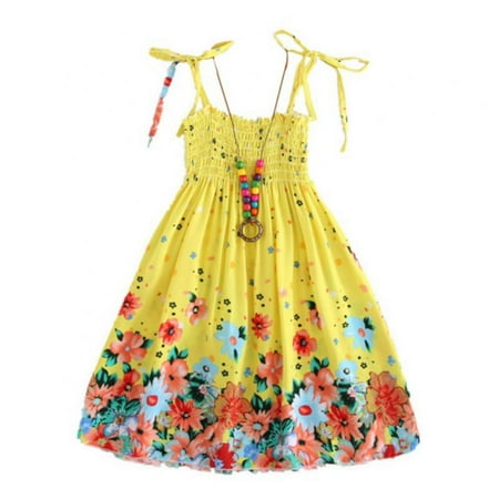 

Kids Toddler Baby Girls Summer Dress Sunflower Boho Dress Sleeveless Halter Sundress Beach Clothes 2-10 Years Get One Necklace