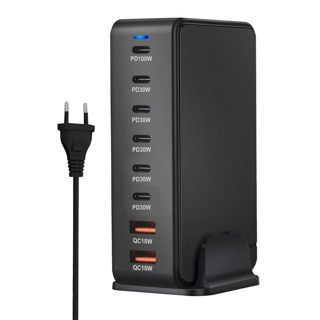 Cargador tipo C de 268 W y 100 W con concentrador de 8 puertos y estación de carga multiusb PD de carga rápida