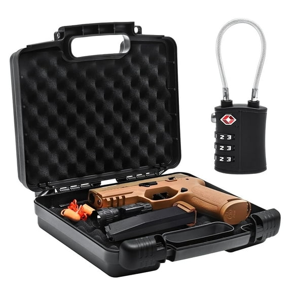 9mm Gun Case Lockable, TSA Approved Firearm Travel Case with 1 TSA Lock, Pistol Case Hard Shell, Gun Safe for Handgun, Pistol, Revolver - Shockproof Gun Storage