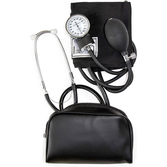 HealthSmart Manual Blood Pressure Monitor, Self Taking Blood Pressure Kit, With Cuff Size 13-17 Inches with Attached Stethoscope, Black, Adult Large