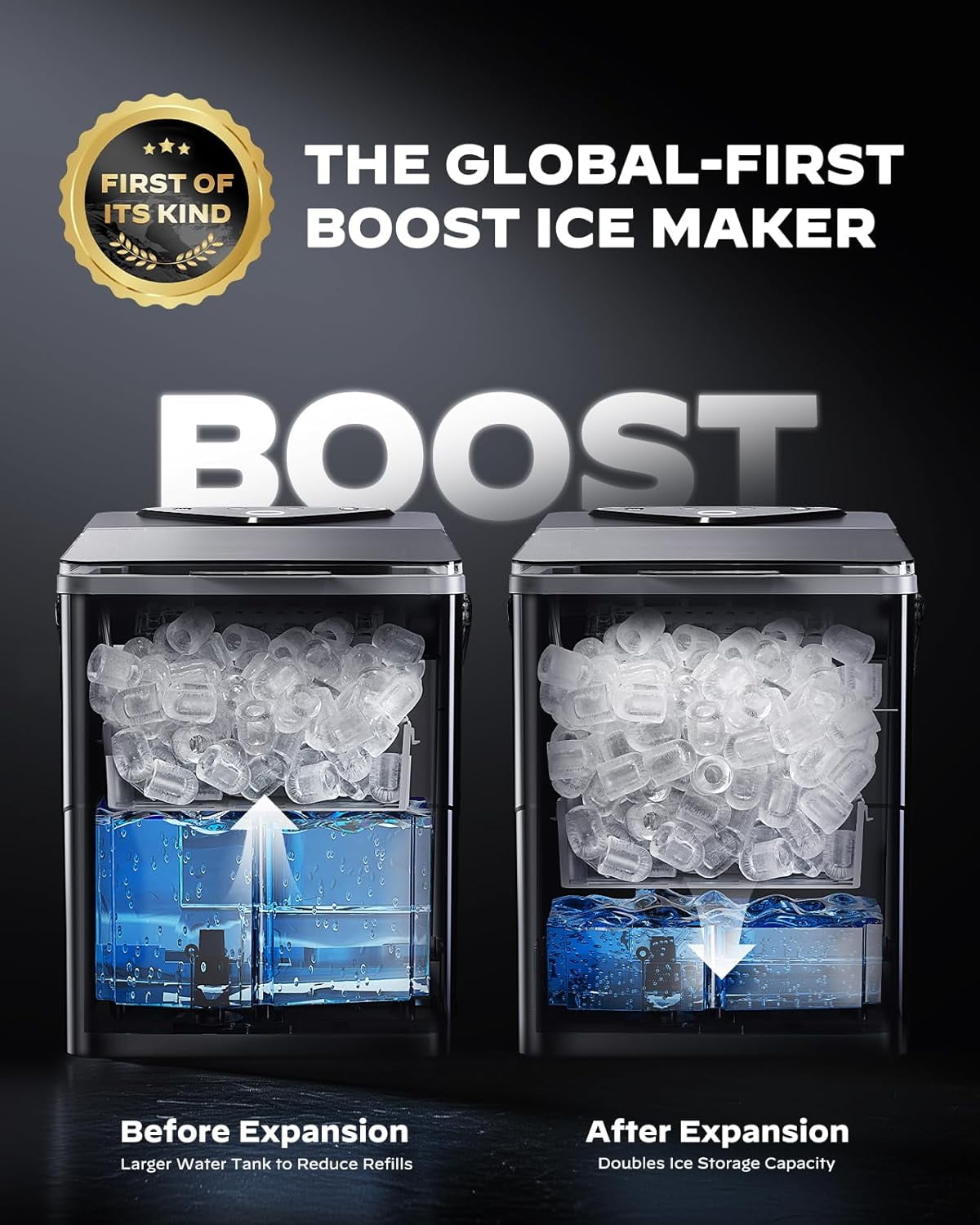 Countertop Ice Maker with Expanding Ice Basket, 9 Cubes in 6 Mins, 2.5L Ice Basket, Self-Cleaning Ice Maker with LED Touch Control, 2 Bullet Ice Sizes for Home, Kitchen, Office