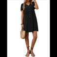 thumbnail image 1 of Vestido Bohemio de Fiesta para Mujer, de Corta, con Botones, Escote en V y Bolsillos, Color Negro, Talla S, 1 of 6