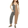 thumbnail image 2 of MIXUE Toddler Girls Pants Striped Print Casual V Strap Romper Loose Casual Romper With Pocket Daily-Wear,Orange,7-8 Years, 2 of 6