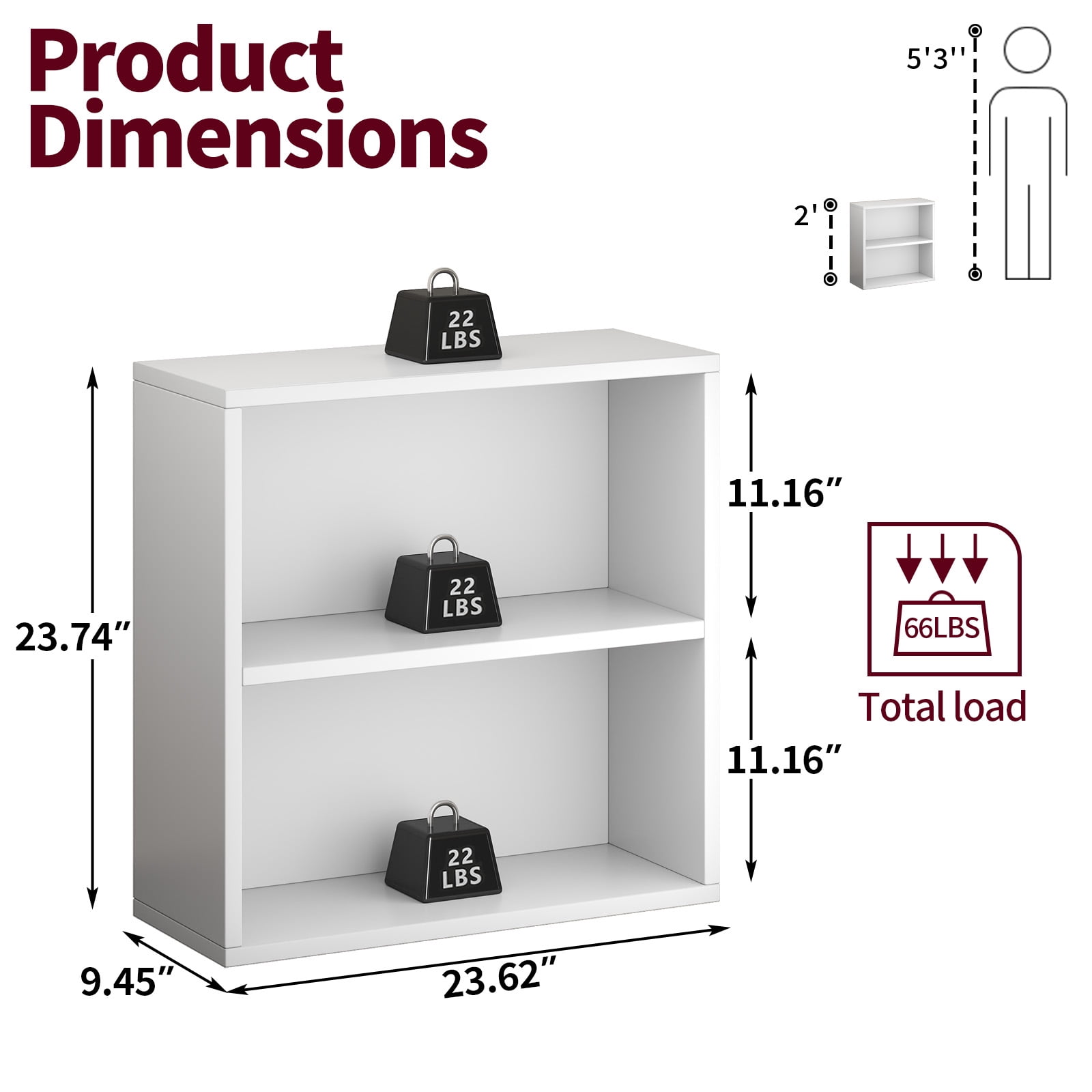 ALISENED 2 Tiers Shelf Bookcase, Stylish and Functional Bookshelf, Storage Organizer Shelving for Home, Office, Living Room and Bed Room
