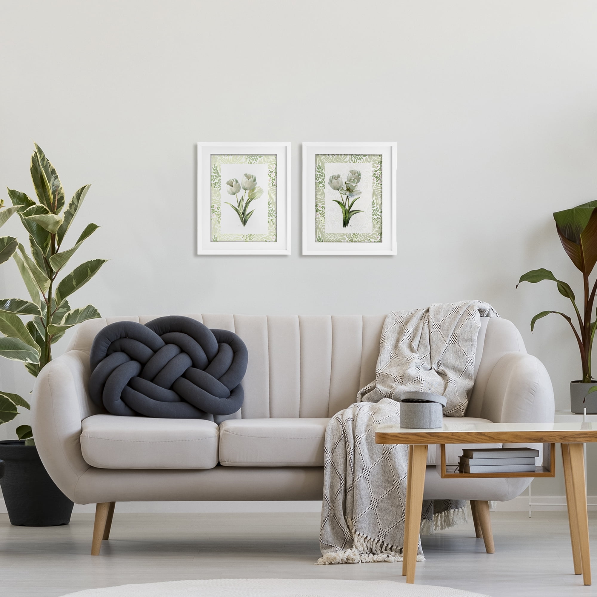 Stupell Industries Soft Green Tulip Trios 2 Piece White Framed Print Under Glass Set, design by Nan