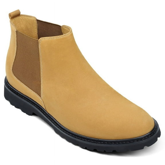 CMR CHAMARIPA Men's Elevator Boots - Boots To Look Taller - Yellow Nubuck Chelsea Boots 7 CM / 2.76 Inches
