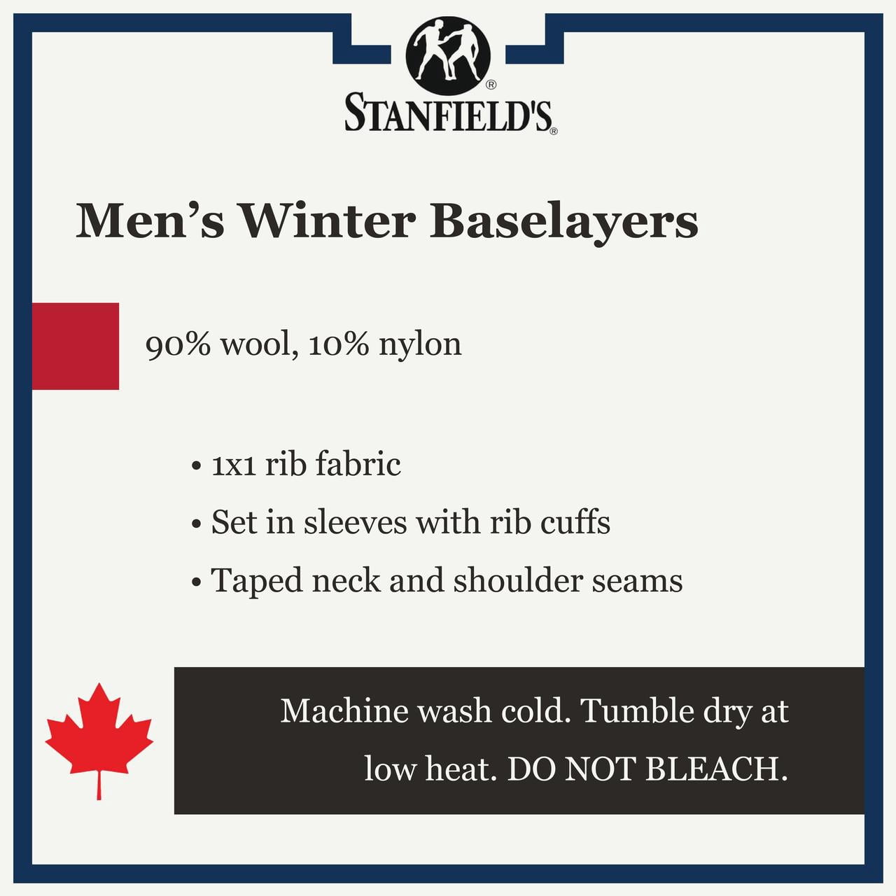 Stanfield's Adult Mens Superwash Merino Wool Blend Long Sleeve Thermal Top, Sizes S-2XL