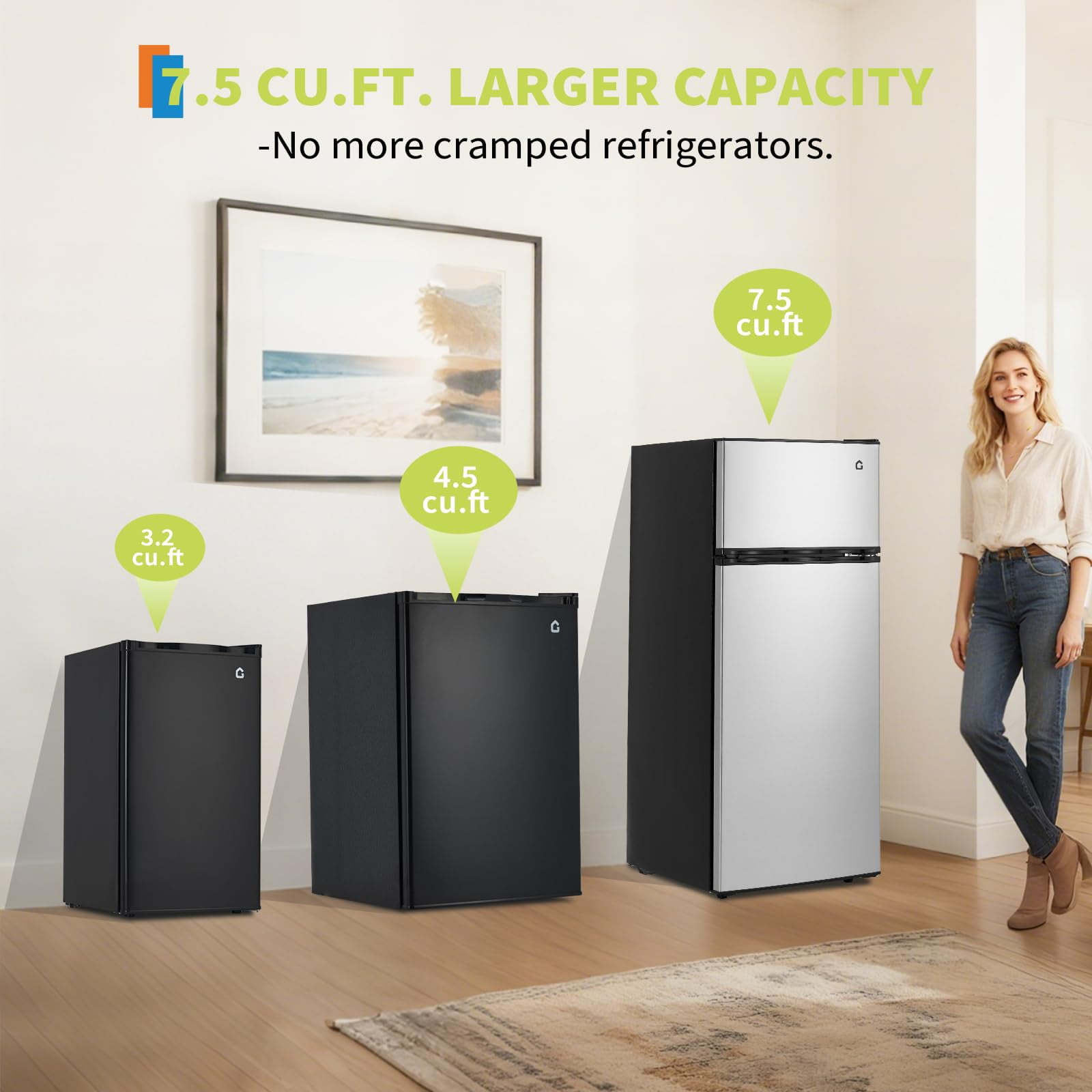 Energy-Efficient Compact Refrigerator with Freezer – Mini Fridge – Quiet Operation, Adjustable Thermostat, Removable Shelf, Reversible Door – Perfect for Dorm, Office, Bedroom (3.2/4.5/7.5 Cu.Ft)