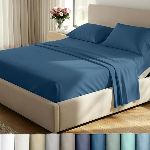 California Design Den 400 Thread Count 100% Cotton Sateen Split King Sheet Set - Peacock Blue
