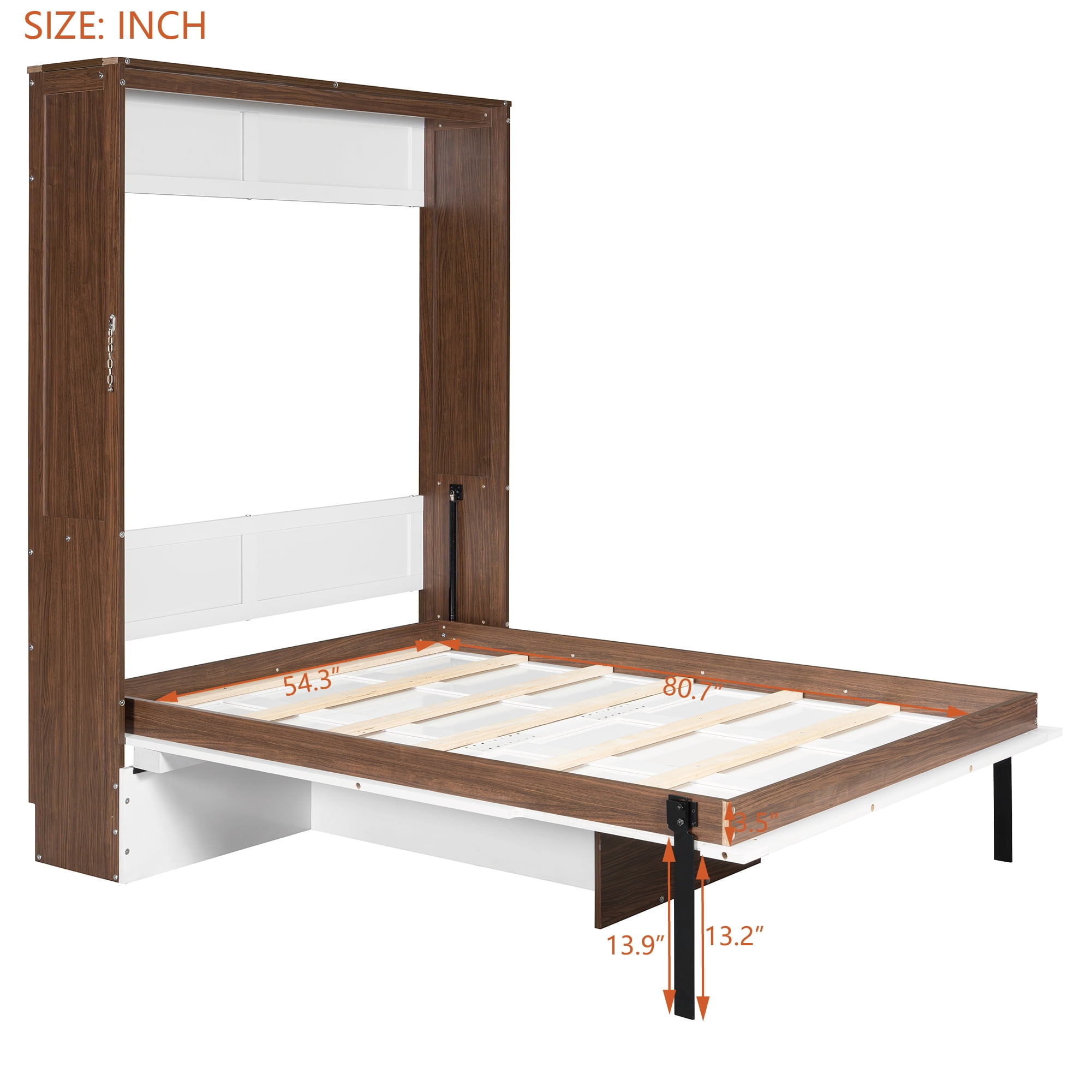 Mintazer Full Murphy Bed with Foldable Computer Desk, Convertible Wall Platform Bed for Bedroom Home Offices, Walnut & White