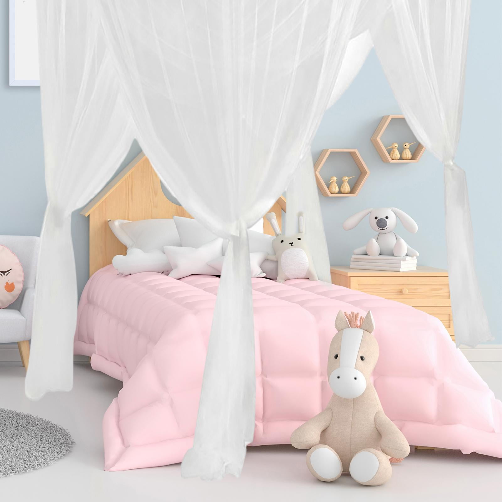 perfk 4 Corner Post Canopy Bed Curtain Bed Drape Hanging Bed Valance Netting for Women White