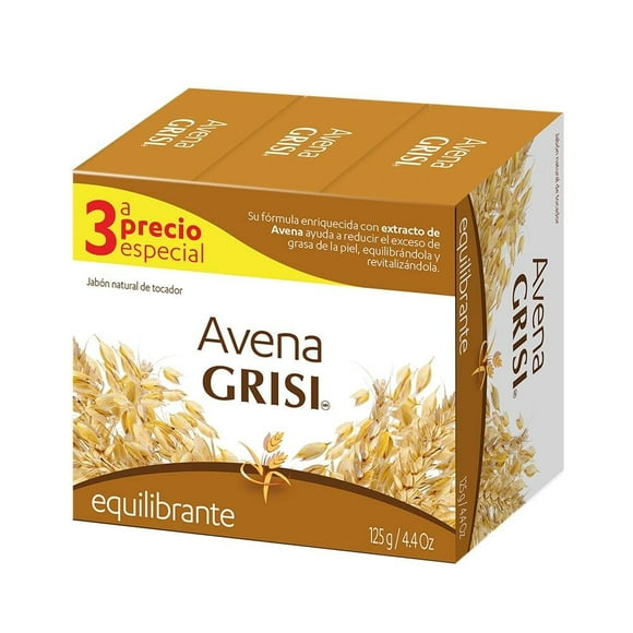 Jabón de tocador Grisi avena 3 pzas de 125 g c/u