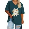 thumbnail image 2 of Plus Size 4X Women's V-Neck Short Sleeve T-Shirt Print Casual Top Under $10 Loose Fit Tee, 2 of 4