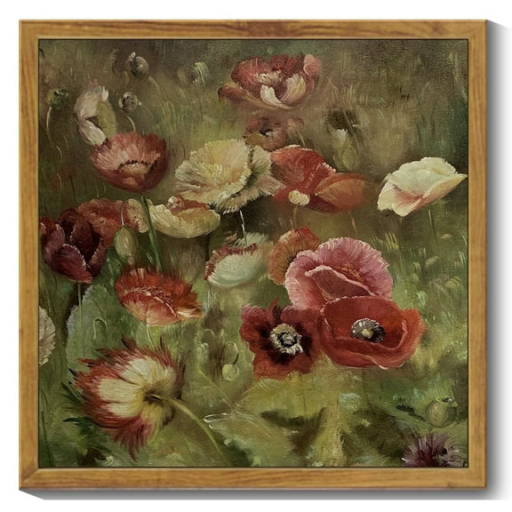 Drsoum Vintage Landscape Canvas Wall Art Poppies Flower Classic Wall Prints Modern Farmhouse Kitchen Bathroom Office Decor 10x10in Natural Framed