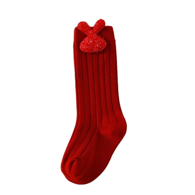 Honganda Kids Christmas Socks for Girls Rabbit Bowknot Flower Decor Toddler Sweet Anti-Skid Baby Socks