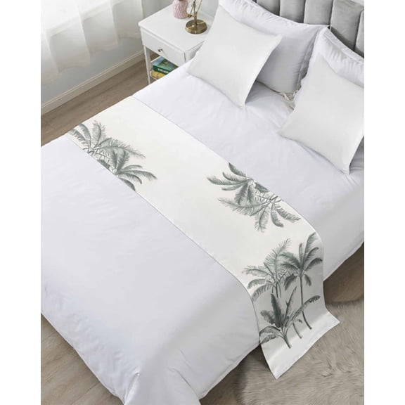 Bed Runner Scarf Twin Size, Vintage Palm Tree Stain Bed Runners & Scarves for Foot of Beds, Tropical Beach Botanical Decorative Bedding Runner Scarf for Hotel Home Bedroom