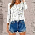 thumbnail image 6 of Ounisa 3/4 Length Sleeve Womens Tops Round Neck Loose Cute Spring Summer Tee Shirts Dressy Casual Print Blouses Tunic, 6 of 9