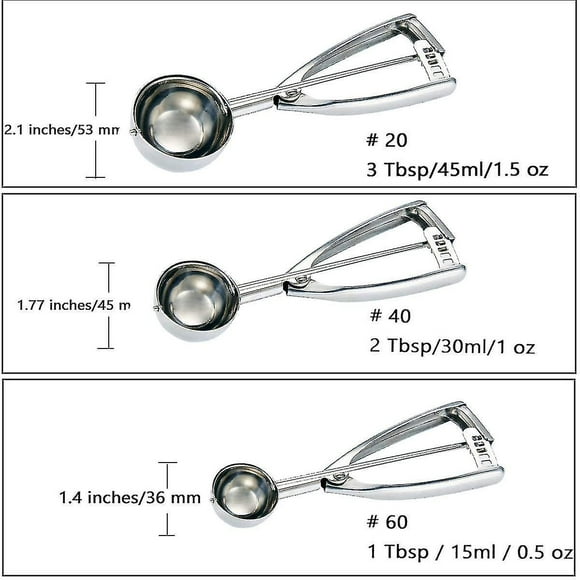 Cookie Scoop Set - Small/1 Tablespoon, Medium/2 Tablespoon, Large/3 Tablespoon - Ice Cream Scoop Set