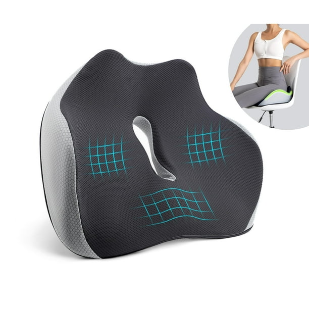 Cojín para Coxis y Ciática Lumbar, Cojines para Silla, Cojin Silla Oficina, para Coxis, Cojín Transpirable de Espuma con Memoria, Asiento Hemorroides para Casa, Oficina, Automóvil (Gris)