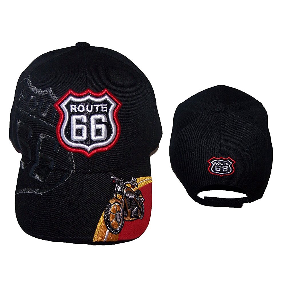 Route 66 Motorcycle Baseball Caps Hats Embroidered Gifts (7508BC