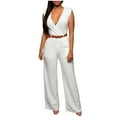 thumbnail image 2 of AGWOLF V Neck Wrap Jumpsuits Business Casual Sleeveless Wide Leg Long Pants Rompers Dressy High Waist Belt Pantsuits with Pockets White XL, 2 of 5