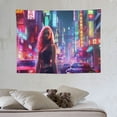 thumbnail image 4 of ONETECH  City Night Tapestry Japanese Neon City Retro Car Urban Street Landscape Tapestry Punk Futuristic Cityscape Wall Hanging Flannel Home Decor Hippie Wall Blankets for Dorm, 4 of 7