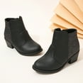thumbnail image 4 of Huowey Girls Ankle Boots Solid Black Classic Versatile Side Zipper Thick Heel Square Heel Little Kid And Big Kids Short Boots, 4 of 7