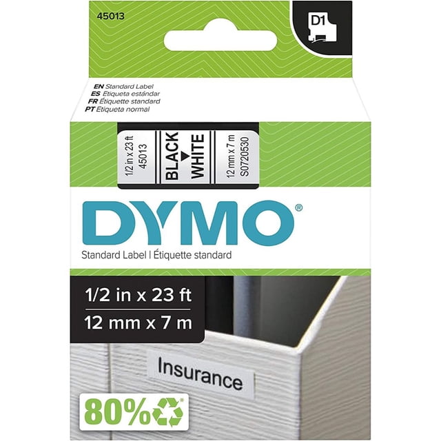 Dymo 45013 Cinta D1 1/2" 12mm x 7m, Letra, negro/blanco Dymo Etiquetas para rotulador