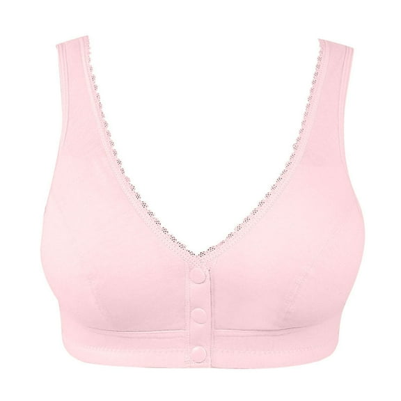 CAICJ98 Lingerie for Women Glossy Lace Edge Front Buckle Middle Aged and Elderly Womens Soft Cotton Vest Style Bra without Steel Bras (Pink, 36)