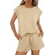 thumbnail image 2 of Tops Y Blusas de Mujer de Verano Cuello Redondo Manga Corta con Cordón de Cintura Y Bolsillo Pantalones Cortos de Dos Piezas, 2 of 9