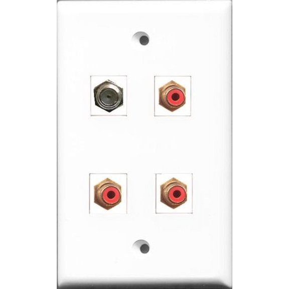 RiteAV - 3 Port RCA Red and 1 Port Coax Cable TV- F-Type Wall Plate