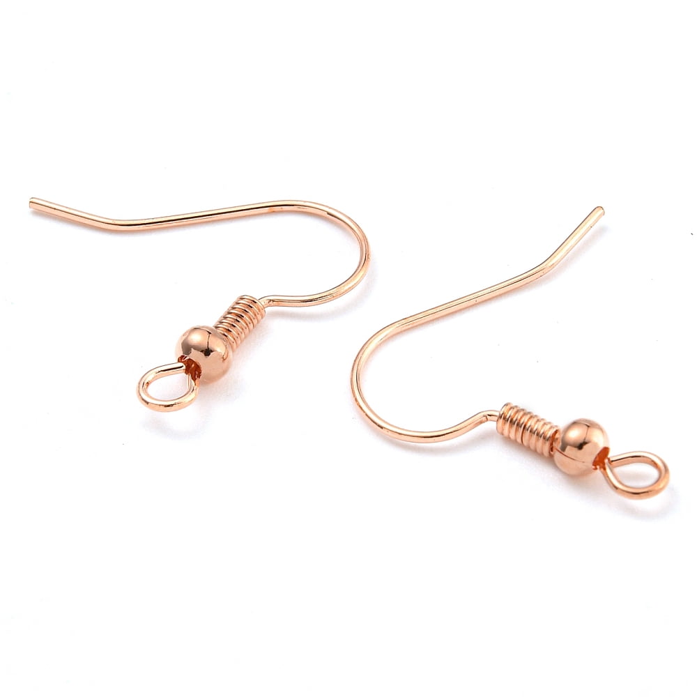 2000pcs Brass Earring Hooks with Beads Lead Free Rose Gold 19mm Hole: 1.5mm 21 Gauge Pin: 0.7mm