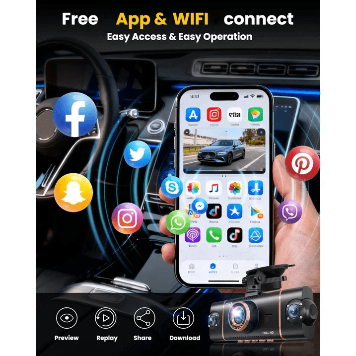 4 Channel 360° Dash Cam Front Rear Inside Left Right, 4K+1080P×3 FHD Car Camera with 8 IR Night Vision, 5GHz WiFi & App Control, 24H Parking Mode, G-Sensor, Loop Recording, 32GB SD Card Included