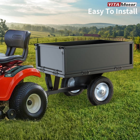 Dextrus Steel Dump Cart Tow Behind Lawn Mower Dump Cart for Lawn Tractor 500LBS Yard Garden Trailer